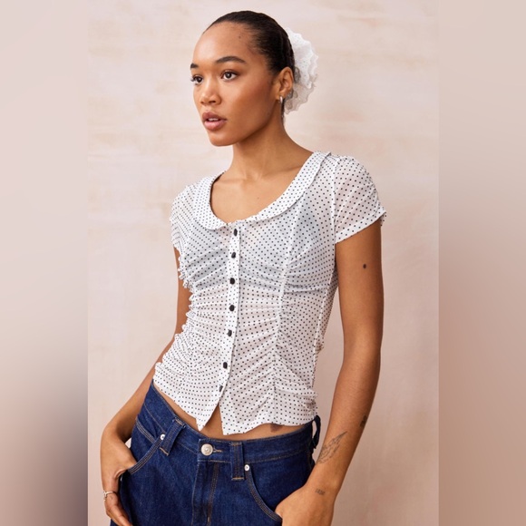 Urban outfitters polka dot sheer top retro preppy - Picture 3 of 8